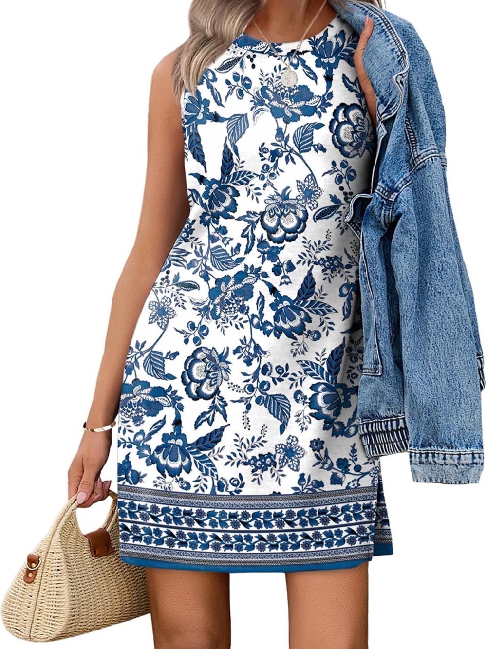 Sleeveless Blue Floral Mini Dress